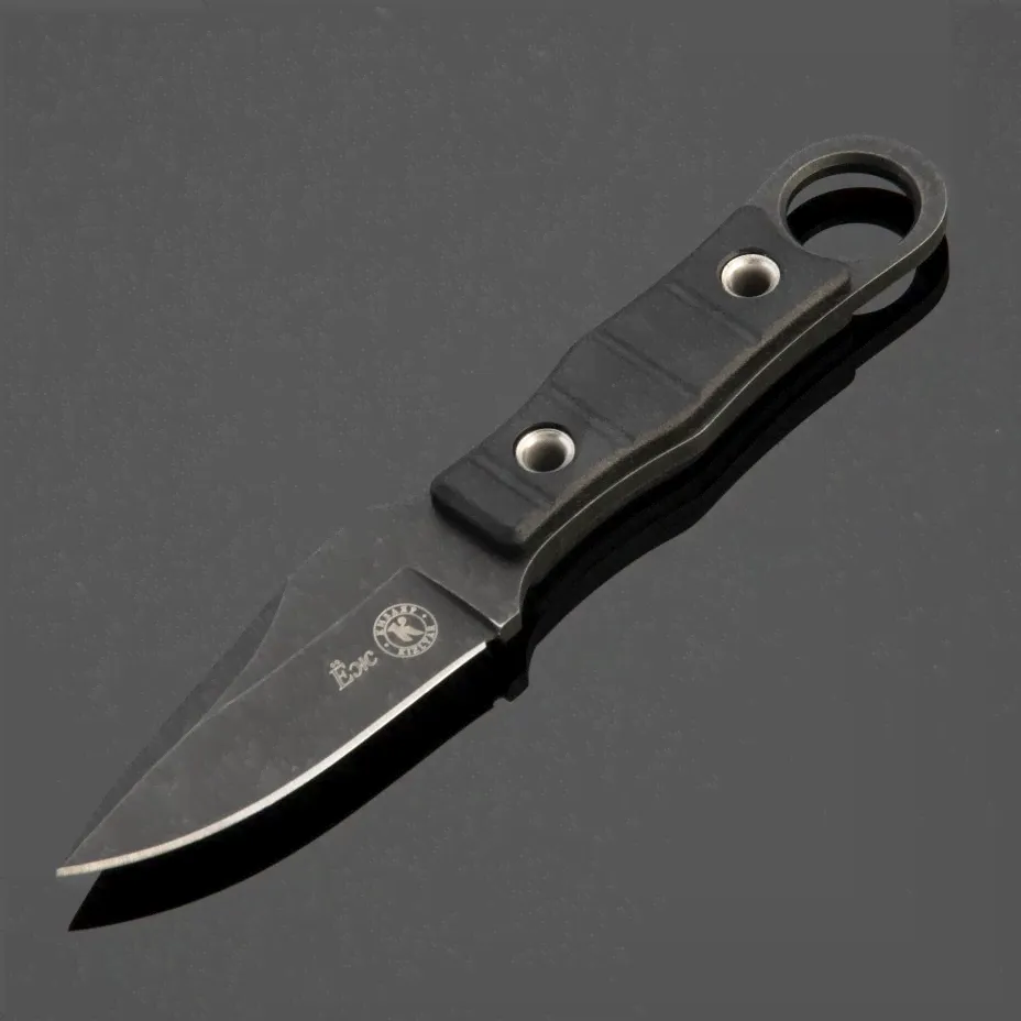 Нож ПП Кизляр Еж, сталь AUS-8 черный Stonewash, рукоять черный пластик артикул 014205