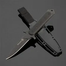 Нож ПП Кизляр Мангуст, сталь AUS-8 Черный Stonewash, накладки на рукоять эластрон, артикул 014305
